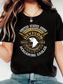 NEW LIMITED US Army 101ST Airborne Division  T-Shirt For Women, Women's 220g Casual Round Neck Heavy Pure Cotton T-Shirt (1 PC)