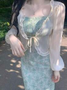 1 pieza Chaqueta ligera de punto abierta, cárdigan tipo chal de unicolor elegante casual, de poliéster, adecuado para primavera y verano