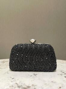 1pc Elegant Black Shiny Rhinestone Embellished Double-Sided Women's Clutch Bag, Formal Evening Party Wedding Handbag, Suitable Gift For Ladies - Black - View 1