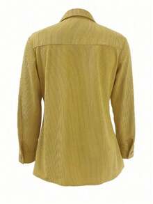 Plus Size Women Corduroy Classic Retro Collar Button Pocket Utility Jacket - Yellow - View 2