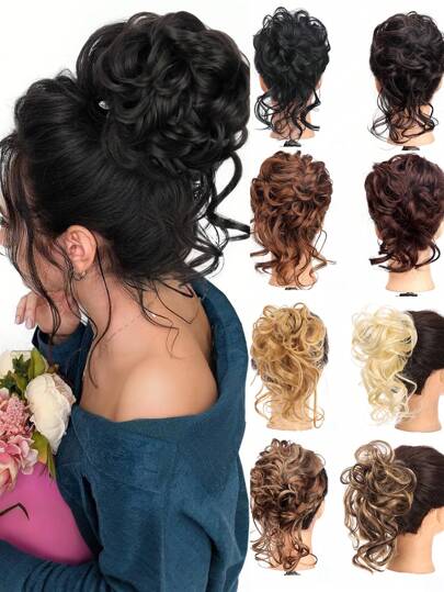 Messy Bun With Curly Hair Extensions, Wavy Hair, Ponytail Wig, Thick Hair Tie For Women Ponytail Holders Hair Elastics Hair Rubber Bands Scrunchies Hair Rope Elastic Hair Tie, Hair Bobbles ,Hair Piece Hair Accessories Head Accessories Elastic Band