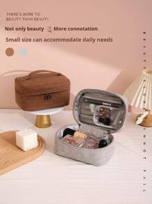 复古简约美拉德色化妆包，高端男女通用大容量手持化妆包，便携式旅行洗漱用品收纳盒，化妆工具收纳，小化妆盒 - 彩色 - 查看 1