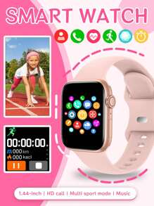 Hot 1pc Silicone Strap Sport Smart Watch For Teenagers, 1.44" Touchscreen Electronic Smart Watch, Call Function, Step Counter, Calorie Tracking, Multiple Sport Modes, Alarm & Notification Alerts, Compatible With Android & IOS, Suitable For Gifting, Sports, School, Parties, Comes In Various Strap Options, 90mAh/220mAh