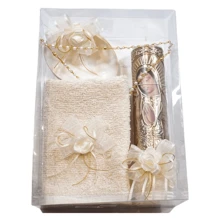 Baptism Kit Includes Towel, Candle, Shell, And Virgin Rosary In White Or Bone Color - Beige - View 6