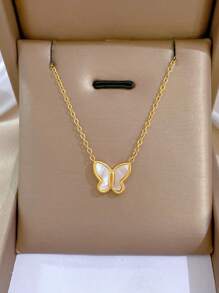 Collar colgante de acero de titanio en capas con estrella, luna y borla para mujer, sin caja