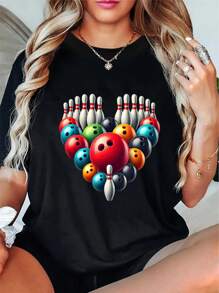100% Cotton Casual Tshirt Bowling Lover Valentine Day Men Women Girl Boys Bowler T-Shirt