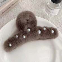 1 件可爱蓬松仿珍珠螃蟹发夹，适合枕骨，甜美发饰，大号发夹，适合秋冬，日常使用秋季爪夹发饰，适合女士度假装扮 - 彩色 - 查看 14