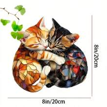 1 件 WhimsyCat 亚克力捕光器，8 英寸 X 8 英寸彩色玻璃猫咪图案，塑料动物主题悬挂装饰，适用于花园、客厅、车库、窗户、俱乐部、派对、墙壁艺术、猫爱好者礼物 - 彩色 - 查看 5