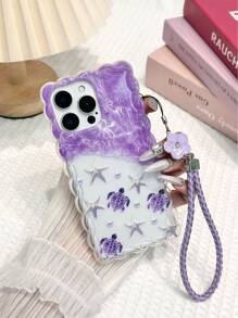 夏季手机壳海龟全息油画编织透明波边印花保护壳带链条配件，兼容 iPhone 16/iPhone 15/XR/iPhone 16 Pro Max/7P 8P/P12 Pro Max/P13 Pro Max/P14 Pro Max /P13/P14/P11/P12/P14 女式软防摔壳 XS/S/XS Max/78GES2 iPhone 15 Pro Max、iPhone 13 手机壳、iPhone 14 软壳 P12 防摔 XS 手机壳 - 彩色 - 查看 2