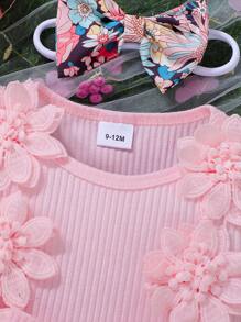 Nouveau body d'été bébé fille avec fleurs, manches calamistrées, broderie, nœud, patchwork en maille, mignon