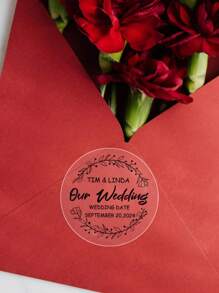 54pcs Custom Wedding Stickers, Personalized Labels - Customizable Text And Dates, Waterproof Stickers, Personalized Clear Labels, Custom Clear Round Stickers, Perfect For Invitations And Favors, Custom Label Stickers. - Style a - View 7