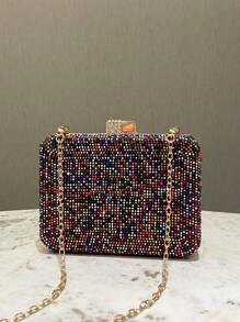 A Colorful Glitter Diamond Rhinestone Decoration Women's Dress Clutch Box Bag Metal Crossbody Chain Fashion Elegant Elegant Classic Square Evening Bag Wedding Bridal Bag Clutch Bag Suitable For Dinner Banquet Party Wedding Dance Party Music Festival Carnival Ladies Use Gift For Women