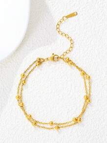 Pulsera de cadena de cuentas de acero inoxidable, diseño ajustable de doble capa dorado, accesorio de lujo personalizado adecuado para eventos formales, fiestas y uso diario, una elección elegante para mujeres