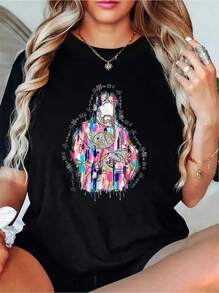 He Is Risen Jesus Christian Happy Easter Women Kids Girls T-Shirt Print Round Neck Short Sleeve T-Shirt For Women Casual, Summer, Women Top Graphic Tees Women Tops