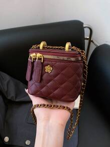 Mini Luxury Women's Square Shoulder Bag, Embroidered Quilted Box Design, Flap Cover, Adjustable Chain Strap, Suitable For Dates, Afternoon Tea, Vacation, Casual, Shopping, Coin Purse, New Style Women Handbag