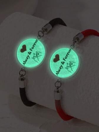 2 件手工制作的日月夜光情侣手链套装，时尚百搭