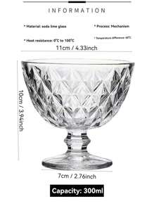 2 件北欧风格大容量优质冰淇淋玻璃碗，创意高脚饮料杯，透明鸡尾酒杯，酒杯，高档沙拉碗，砖纹设计