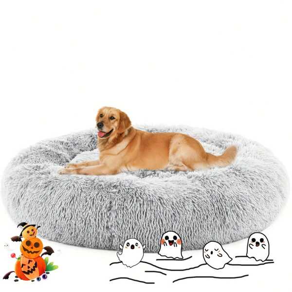 Cama suave y esponjosa para mascotas (perros y gatos) que tiene un efecto calmante - Cama redonda antideslizante y lavable para mascotas - Gris