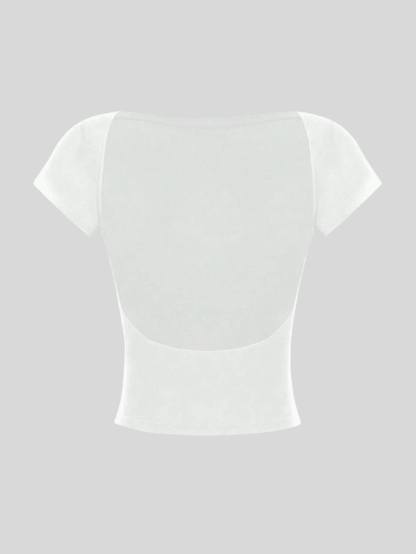 Blusa Costa Nua Modelagem Acinturada Baby Tee Cropped Aberto Nas Costas Top Feminino Suplex Cropped feminino básico costa nua manga curta top