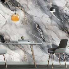 1 Roll Grey Marble Peel And Stick Wallpaper, Waterproof, Moisture Proof, Oil Resistant, Heat Resistant, Suitable For Kitchen Countertop, Cabinet, Bathroom, Office Desk, Modern Style - Multicolor - View 3