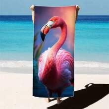 1pc Oversized Flamingo Printed Beach Towel, Extra Large Ultra Soft Quick Dry Beach Blanket - Skin-Friendly And Portable, Suitable For Fun Trips, Yoga, Picnics And Pool Parties
