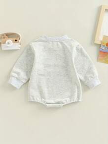 Infant Little Girls Boys Romper Rugby Letters Print Round Neck Long Sleeve Jumpsuits Spring Autumn One-Piece Clothes - White - View 2