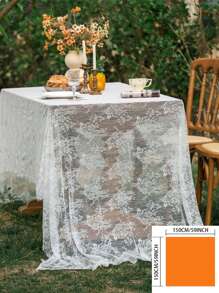 Mantel rectangular de encaje blanco bordado, estilo francés retro, para festivales, bodas, fondos de fotografía, tela decorativa - Blanco - Ver 12