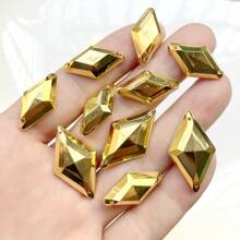 25pcs Rhombus Double-Hole Gold Plated Acrylic Rhinestones For Jewelry Clothing Decoration, 2 Size Options