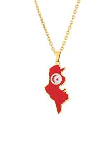 1pc Stainless Steel Tunisian Map Pendant Necklace, Personalized Oil Drop For Couples - Multicolor - View 4