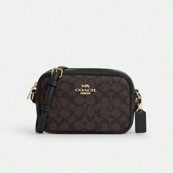 Coach حقيبة كتف صغيرة جاميSemi-20 بلون الجوز وأسود من جلد نباتي اصطناعي مع حزام قابل للتعديل، حقيبة كتف