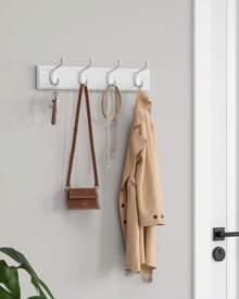 SONGMICS Wall Mounted Coat Rack, Coat Rack, Cloakroom With 4 Double Metal Hooks, Hallway, Hallway, Living Room, Bedroom, Hallway, Hallway, White - 白色 - 查看 1