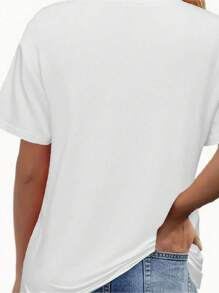 Valentine's Day Printed Graphic Crew Neck T-Shirt, Casual Short Sleeve Tops, Spring Summer, Women's Clothing, Couple Clothing - 白色 - 查看 2