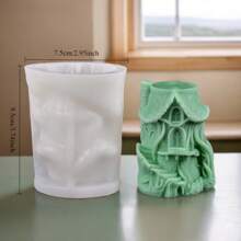 Molde de vela en forma de castillo 3D, molde con forma de casa del árbol para hacer velas, jabón de cera, decoraciones para el hogar, manualidades con moldes de silicona, moldes esenciales para entusiastas de las manualidades - Blanco - Ver 7