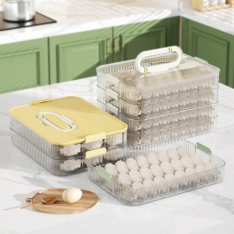 Dumpling Storage Box, Refrigerator Preservation Box For Dumplings, Wontons, Frozen Foods, With Timer - Yellow - View 1