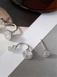 2 件圆形心形铜线配方晶锆石耳钉，适合女士，适合日常、约会、派对、婚礼 - 銀 - 查看 4