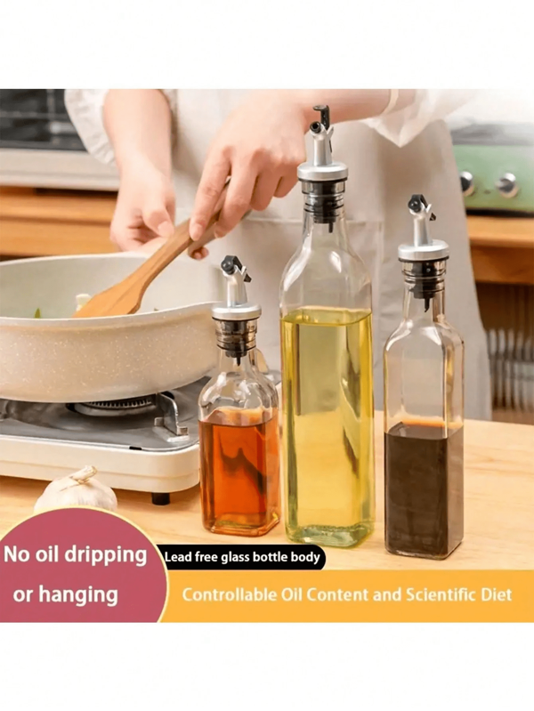 1 PC High Quality Glass Oil Vinegar Distribution Bottle - Leak Proof, Elegant Square Design, Suitable For Olive Oil And Seasoning - Space Saving, Portable, Hand Wash Only, PVC Free