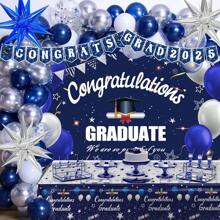 Graduation Decorations Class Of 2025, Blue Graduation Decorations 2025, Congrats Grad 2025 Banner Backdrop Balloons Tablecloth, 2025 Graduation Party Decorations For College Nursing - 銀藍 - 查看 1