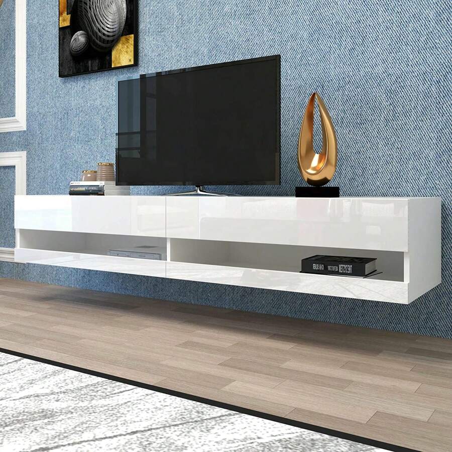 KOMHTOM TV-Schrank , TV-Lowboard in Weiß , hochwertiges TV-Board mit viel Stauraum für Ihr Wohnzimmer  140x40x30.5cm, weiß Lowboard, TV-Schrank, schwebend, 140x40x30,5 cm