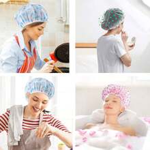 Set de 3 gorros de baño ajustables con estampado, impermeables, a prueba de aceite y polvo, reutilizables con correa elástica, adecuados para decoración del baño en el hogar de mujeres