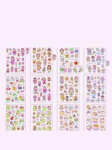 1 pieza Pegatinas decorativas con ilustración artística de estilo de graffiti, diseño de caricatura de mascotas, serie de niñas, estilo decorativo, adecuado para tazas, cascos, patinetas, juguetes populares y creativos - Gris - Ver 5