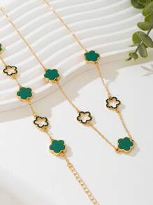 Conjunto de 2 peças/conjunto elegante europeu minimalista de metal flor da sorte colar pulseira joias conjunto de presente