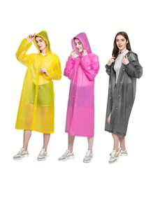 1/2 件男式女式纯色防水长袖连帽雨衣，防风、防水、快干，非常适合骑行和户外探险，可折叠、便携，适合户外徒步旅行钓鱼登山，适合骑行和户外探险 - 可折叠、便携、加厚设计 - 休闲风格旅行配件