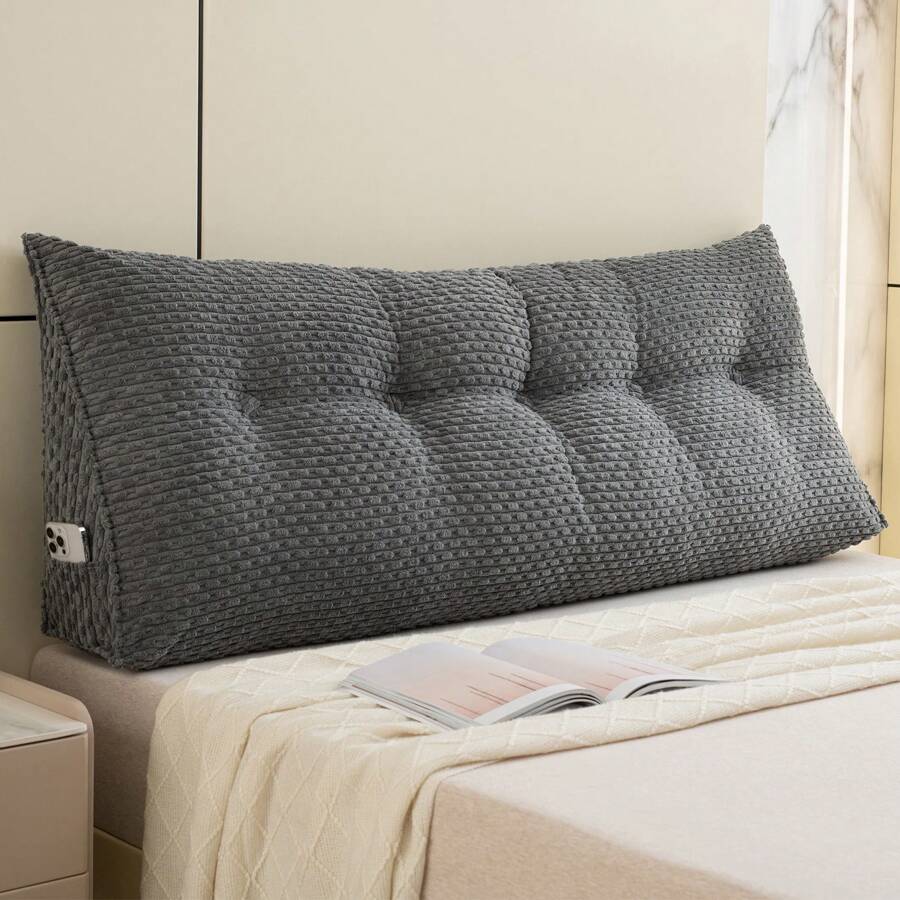 Cozy Velvet Headboard Pillow Triangular Bed Wedge Pillow Cushion Large Bolster Backrest Positioning Support Bed Sofa Rest Reading Pillow With Removable Washable Cover - Màu xám đen - Xem 1