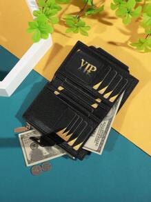 复古纯色短款钱包 便携式双折零钱包 女士信用卡夹钱包 钱包 迷你钱包 小钱包 - 黑色 - 查看 8