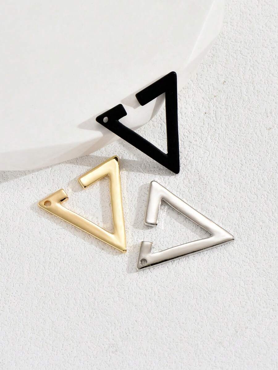 3pcs Simple Triangle Ear Clips, Gold Color, Unisex Earrings For Cartilage Piercing Without Holes - Multicolor - View 1