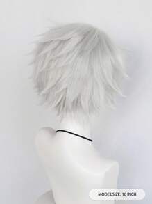Unisex Short Silver Fluffy Straight Anime Cosplay Wig, Synthetic Glueless Heat Resistant High Temperature Fiber Hair With Bangs, For Halloween Party Costume School Carnival Concerts Vacation Photography Themed Events Comic Con Exhibition Daily Wear For Holiday Birthday Thanksgiving Day Gift For Christmas New Year Decorations & 1pc Wig Cap