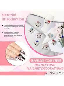 Sanrio 30pcs 3D Alloy Kitty Cat Kawaii Nail Designer Charm,30PCS Cute Kitty Cat Cartoon Nail Art Crystal Rhinestone DIY Metal Nail Stone,Nail Charm Gifts For Women Girls