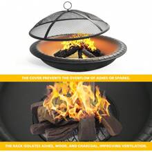 30in Steel Fire Bowl Pit Set Includes Spark Screen, Poker And Detachable Grate For Backyard, Deck And Camping BBQ Black - Black - View 4