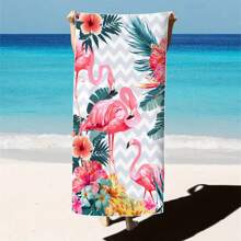 1pc Oversized Flamingo Printed Beach Towel, Extra Large Ultra Soft Quick Dry Beach Blanket - Skin-Friendly And Portable, Suitable For Fun Trips, Yoga, Picnics And Pool Parties