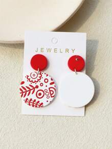 1 Pair Women Minimalist Floral Printed Resin Acrylic Round Elegant Cute Earrings